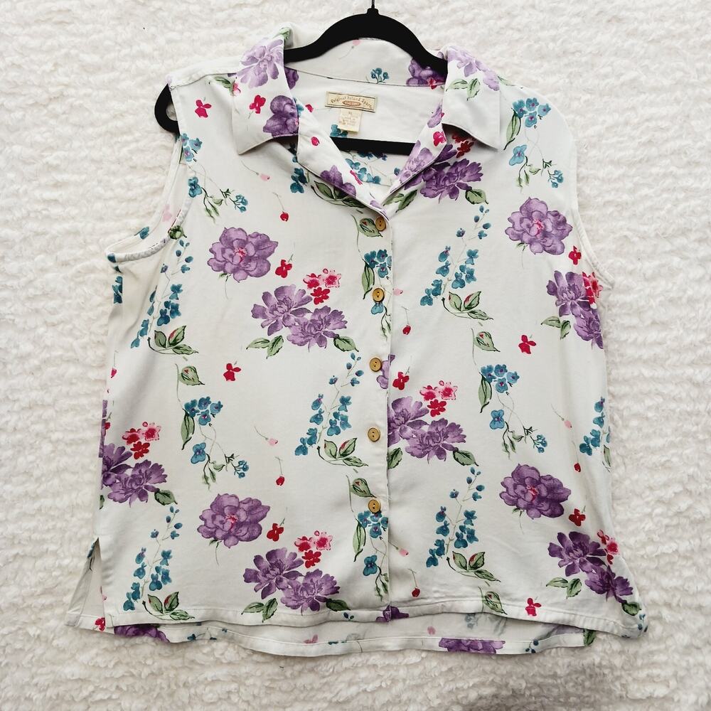 Blouse Floral Button Up Cottagecore Garden Morning Glories Tropical Y2K Size XL